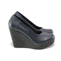 Pantofi cu platformă- piele - bleumarin - SM113944