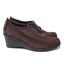 Pantofi cu platformă- nubuc naturale - bordeaux - SM114562