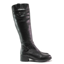 Cizme femei - piele naturală cu motiv ”croco” - negru - SM115891