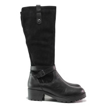 Cizme femei - piele naturală cu velur - negru - SM116324