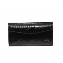 Portofel - piele naturală cu motiv ”croco” - negru - SM117703