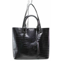 Geantă femei - eco-piele cu motiv ”croco” - negru - SM119099