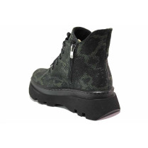 Ghete femei - piele naturală cu motiv ”croco” - verde - SM120561