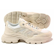 Adidași femeii - eco-piele cu material textil - bej - SM121257