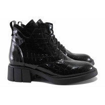 Ghete femei - piele naturală cu motiv ”croco” - negru - SM122501