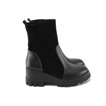 Ghete femei - piele naturală cu velur - negru - SM123568